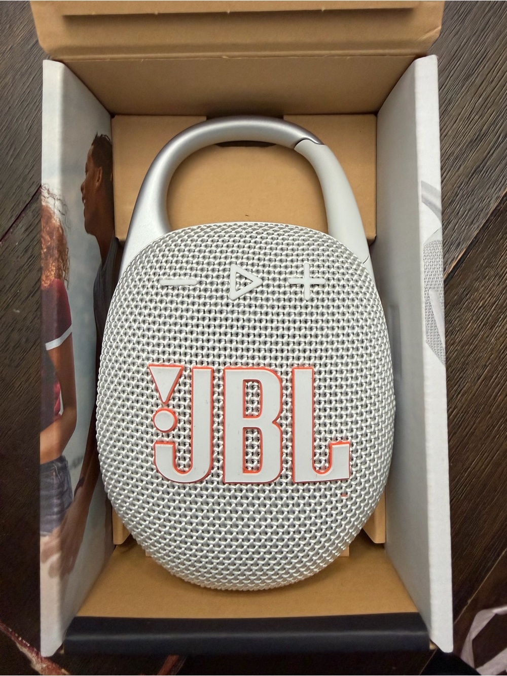 JBL White Portable Bluetooth Speaker with Built-in Carabiner